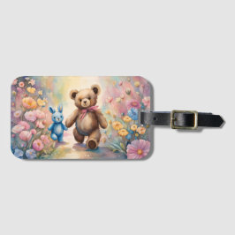 Nalle och bunny i pastel Garden Bagagebricka