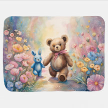 Nalle och bunny i pastel Garden