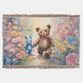 Nalle och bunny i pastel Garden Filt