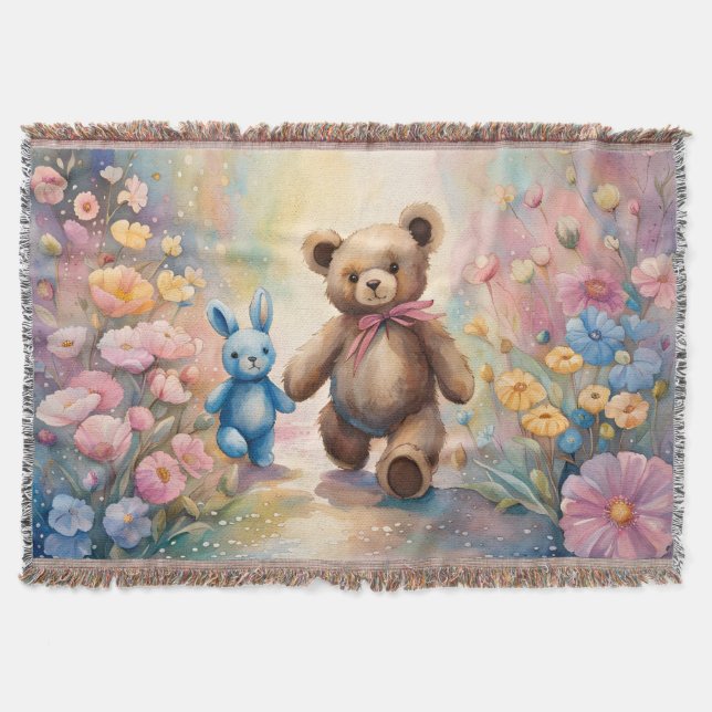 Nalle och bunny i pastel Garden Filt (Framsidan)