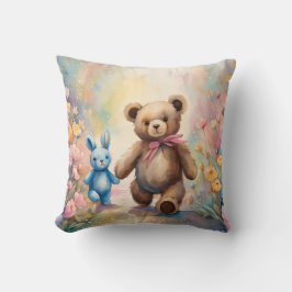 Nalle och bunny i pastel Garden Kudde