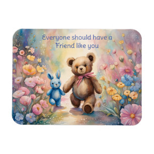 Nalle och bunny i pastel Garden Party Magnet