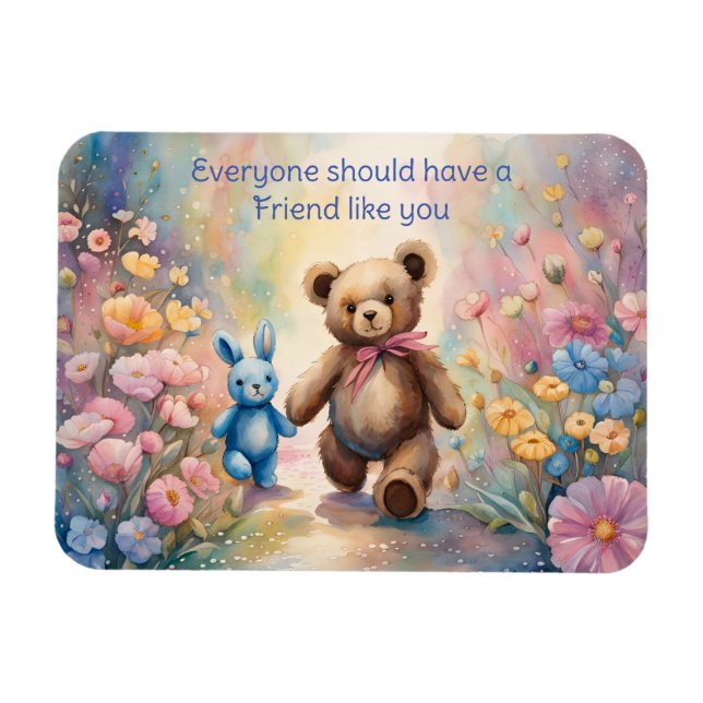Nalle och bunny i pastel Garden Party Magnet (Horisontell)