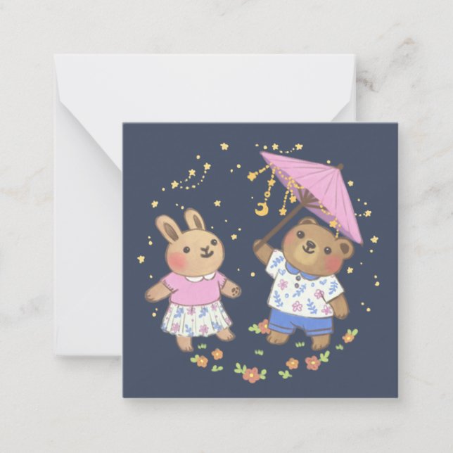 Nalle och Bunny under Stars Illustration Anteckningskort (Framsida)