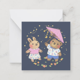 Nalle och Bunny under Stars Illustration Anteckningskort