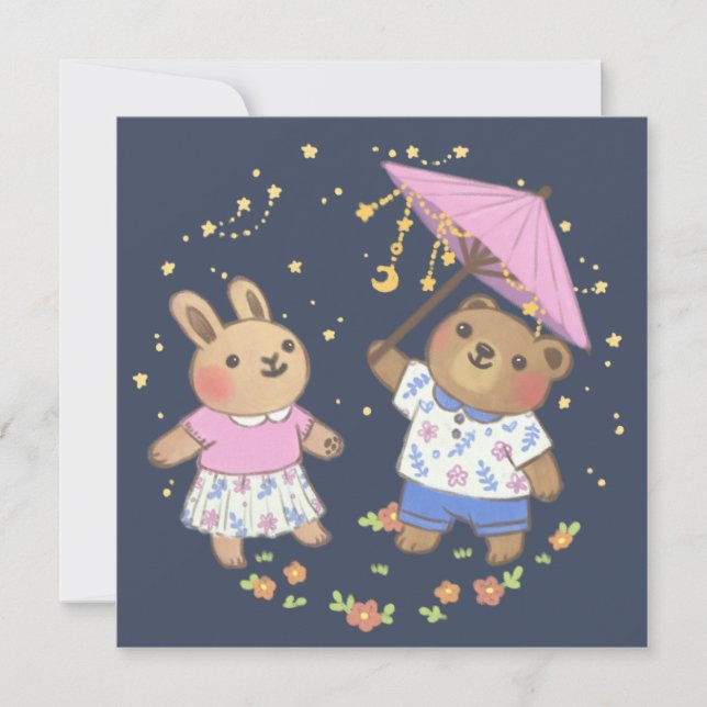 Nalle och Bunny under Stars Illustration Inbjudningar (Framsida)