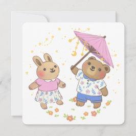 Nalle och Bunny under Stars Illustration Inbjudningar