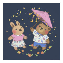 Nalle och Bunny under Stars Illustration Perfect Poster