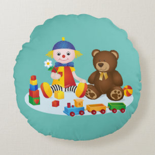 Nalle och Clown Nursery Room Rund Kudde