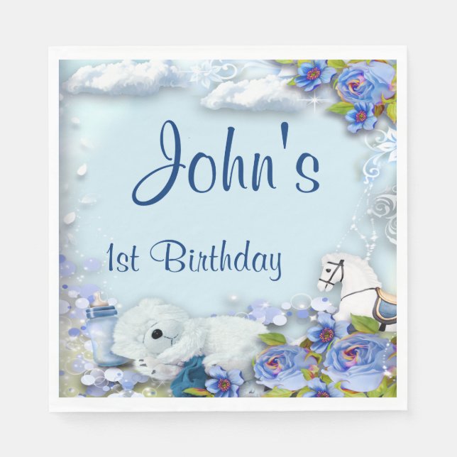 Nalle och Födelsedagsfest av häst Pappersservett (Framsidan)