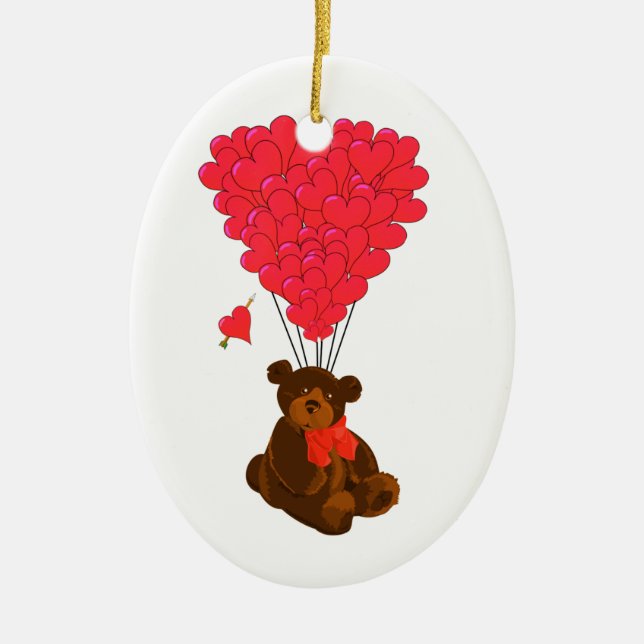 Nalle- och hjärtballonger julgransprydnad keramik (Framsidan)