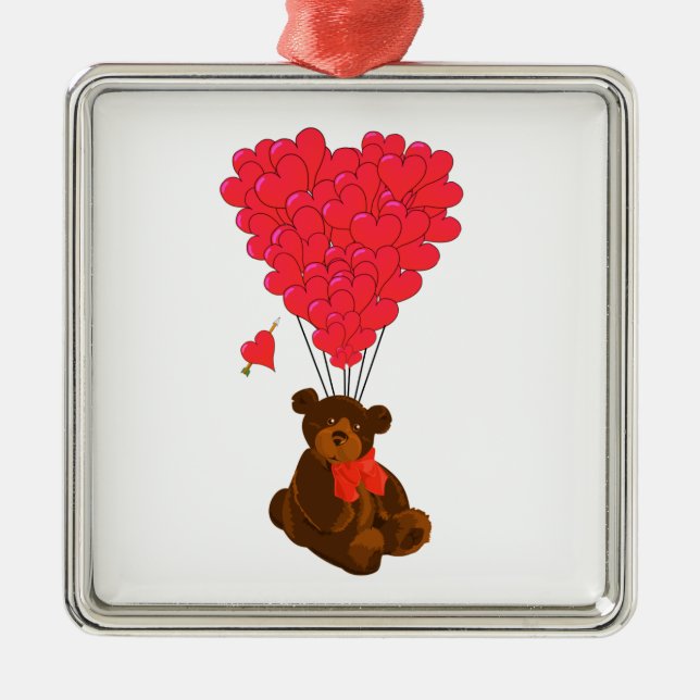 Nalle- och hjärtballonger julgransprydnad metall (Framsidan)