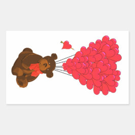 Nalle- och hjärtballonger rektangulärt klistermärke