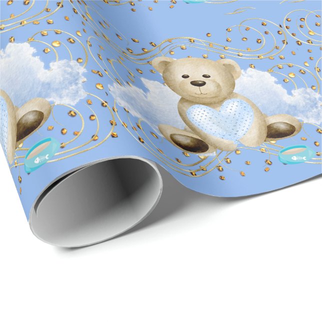 Nalle och hjärtklappning Papper Presentpapper (Rullad Hörn)
