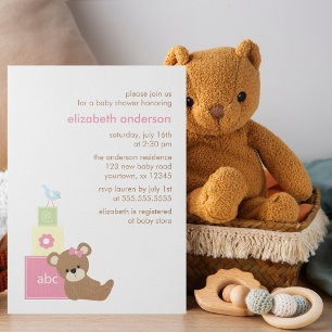 Nalle och Leksak blockerar Flickbabyskor Inbjudningar