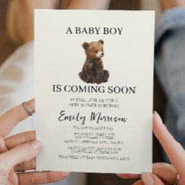 Nalle och Pojke kommer med babyskor Inbjudningar