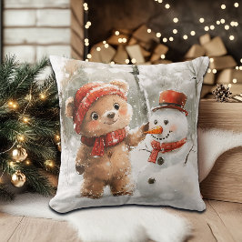 Nalle och Snögubbe Kudde