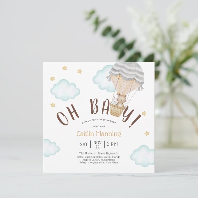 Nalle Oh Baby Woodland Neutralt Baby Shower in Inbjudningar (Stående Fram)