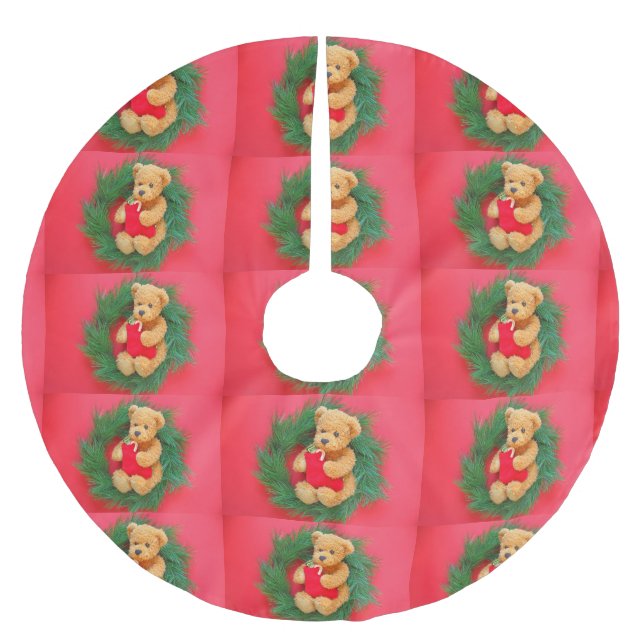 Nalle om utandning med förvaring julgransmatta borstad polyester (Framsidan)