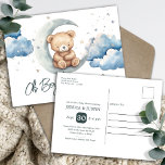 Nalle över Måne babyskaren Vykort<br><div class="desc">Fantastisk vattenfärgsgrafik med nalle i nyans,  brunt och blått. Underbara pojke-babyduschtema. Vattenfärgmoln,  måne,  stjärnor och söt nalle. Anpassningsbar-/personlig-inbjudningar till babydusch. Tillgänglig som digital nedladdning. Leta efter matchande artiklar i min babyduschkategori i butiken.</div>