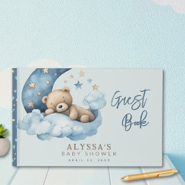 Nalle över Måne Blue Baby Shower Gästböcker