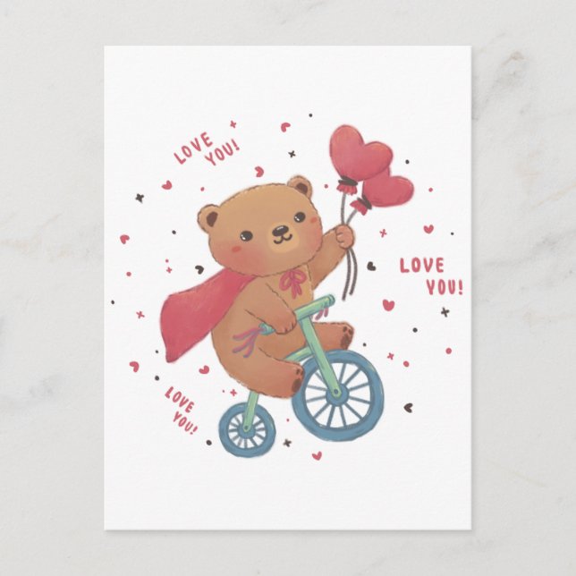 Nalle på Bike: Kärlek du! Vykort (Framsida)