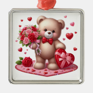 Nalle på Cute Valentine Day Julgransprydnad Metall