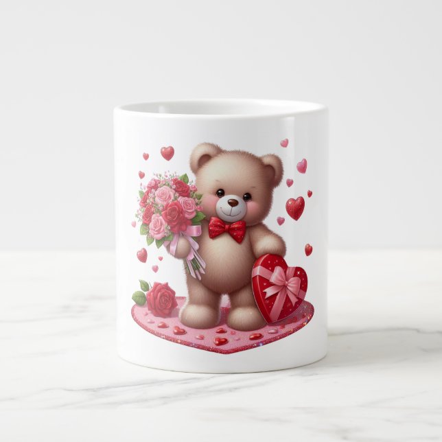 Nalle på Cute Valentine Day Jumbo Mugg (Framsidan)