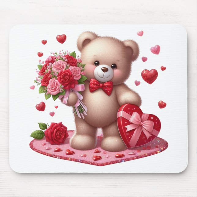 Nalle på Cute Valentine Day Musmatta (Framsidan)