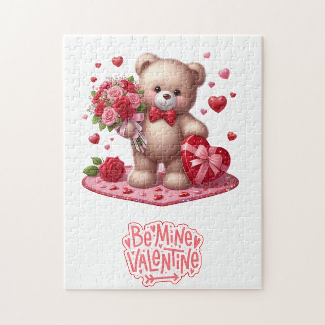 Nalle på Cute Valentine Day Pussel (Vertikal)