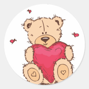 Nalle på Cute Valentine Day Runt Klistermärke