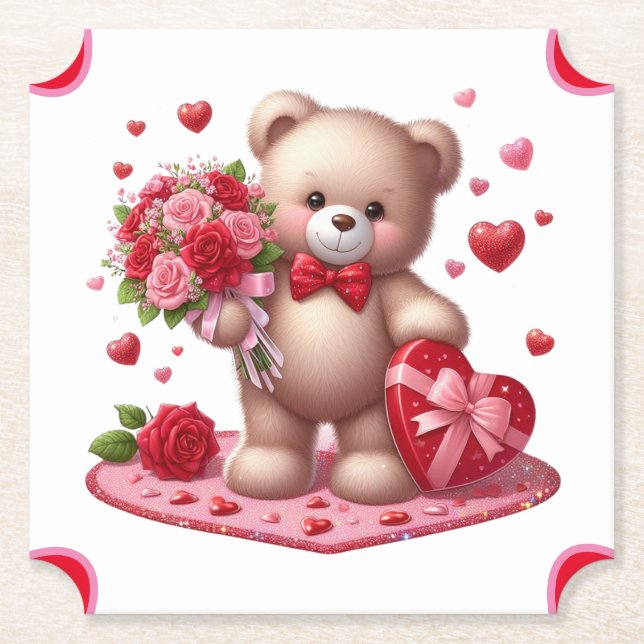 Nalle på Cute Valentine Day Underlägg Papper (Framsida)