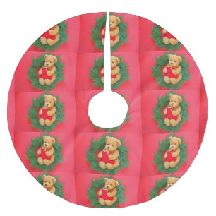 Nalle på kran med strumpan julgransmatta borstad polyester