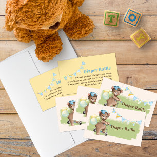 Nalle på Scooter Baby Shower Diaper Raffle Visitkort