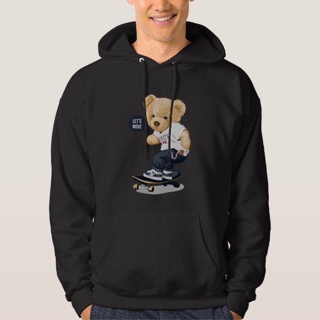 Nalle på skateboard som säger att vi ska flytta hoodie (Framsida)