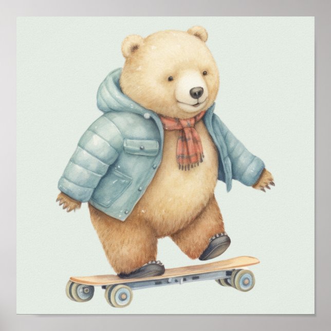 Nalle på skridbord poster (Framsidan)