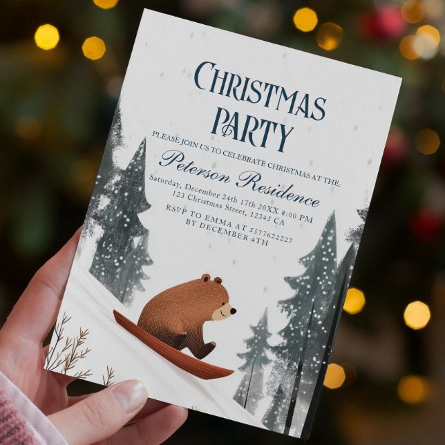 Nalle på Snö Sled jul Party Inbjudningar (Skapare uppladdad)