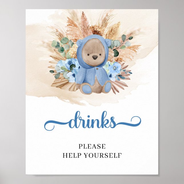 Nalle pampas drinkar bord-tecken poster (Framsidan)