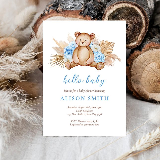 Nalle Pampas Grass Hej Baby Shower Inbjudningar (Skapare uppladdad)