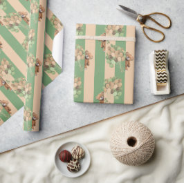 Nalle Papper Grönt och brunt radbyte Presentpapper
