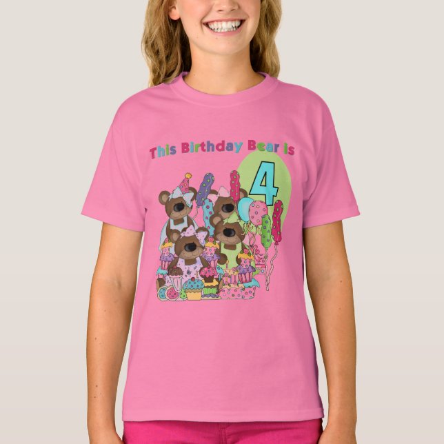 Nalle Party 4e födelsedagen Tshirts och presenter (Framsida)