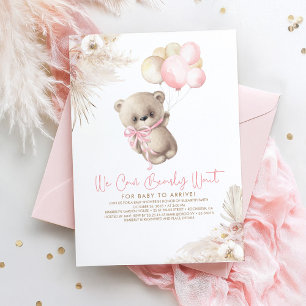 nalle Pastel Brown Rosa Boho Girl Baby Shower Inbjudningar