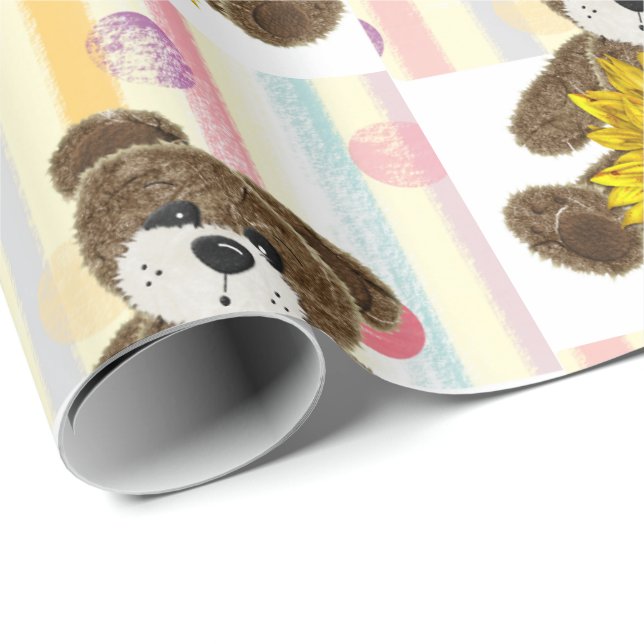 Nalle Pastel Rand Wrapping Papper Presentpapper (Rullad Hörn)