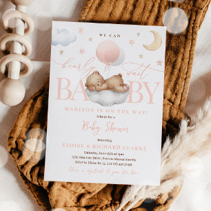 Nalle Peach Balloon Clouds Stars Baby Shower Inbjudningar