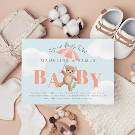 Nalle Peach Blue Barly Wait Baby Shower Inbjudningar