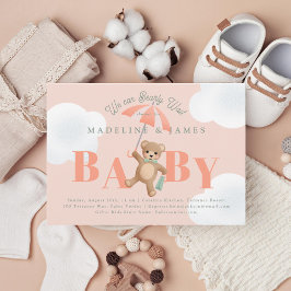 Nalle Peach Sage Barly Wait Baby Shower Inbjudningar