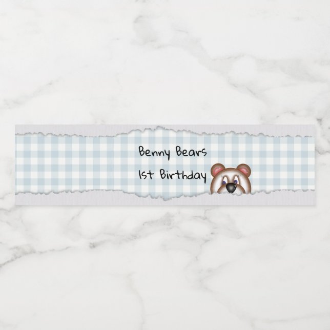 Nalle Peekaboo-födelsedag Vattenflaskor Etikett (Singel etikett)