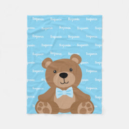 Nalle Personlig Blue Namn Boy Fleecefilt