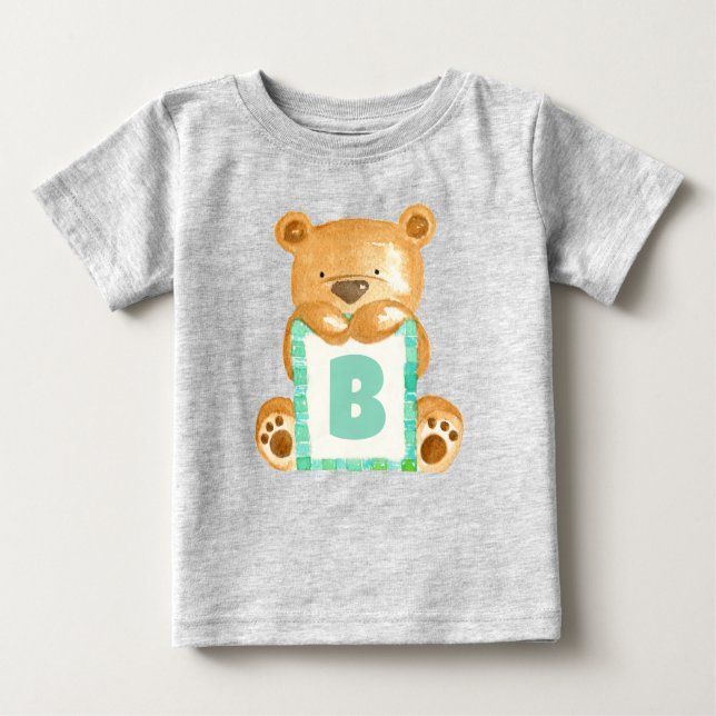 Nalle Personlig Monogram vattenfärg T Shirt (Framsida)
