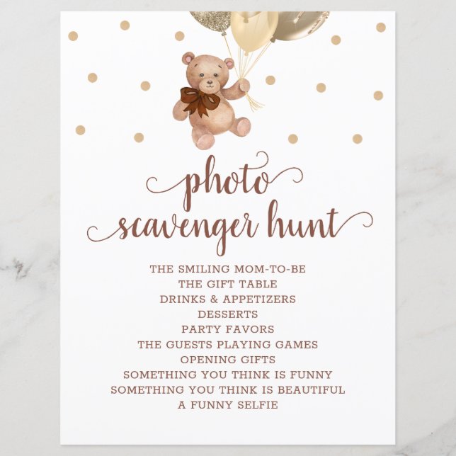 Nalle Photo Scavenger Hunt Baby Shower Game (Framsida)